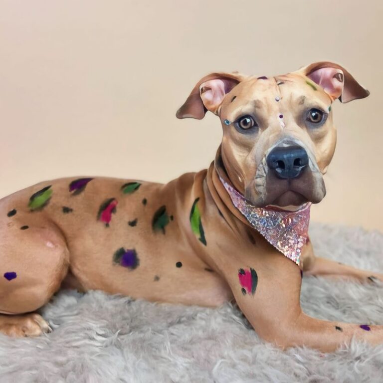 Groomed dog with colorful spots